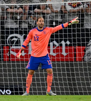 31 05 2026, Football friendly international match 3 matchday, Germany Finland, in the Mewa Arena Mainz, goalkeeper Oliver Baumann Germany gestures