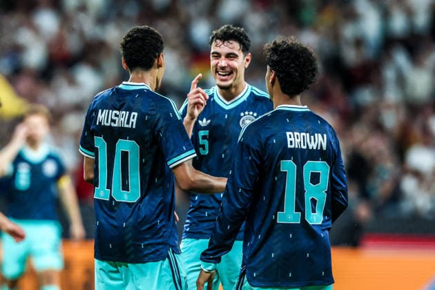 Sport, Football, UEFA international friendly match Germany Finland 31 05 2026, MEWA Arena Goal celebration Germany after the goal to 4 0 by Jamal Musiala Germany, 10 the players are happy Mainz MEWA Arena Rheinland Pfalz Germany