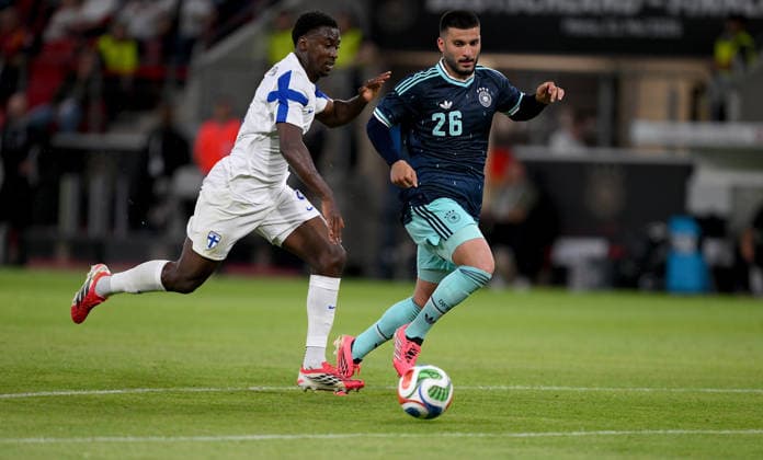 Football International Test match World Cup 2026 in Mainz Germany Finland 31 05 2026 Tony Miettinnen left, Finland against Deniz Undav right, Germany