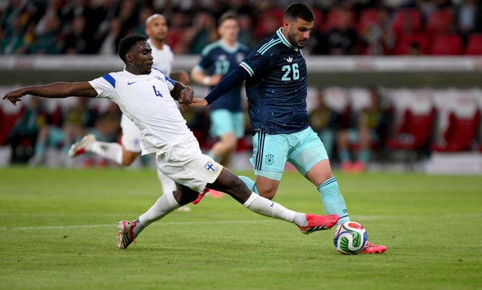 Football International Test match World Cup 2026 in Mainz Germany Finland 31 05 2026 Tony Miettinnen left, Finland against Deniz Undav right, Germany