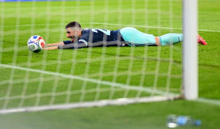 Cheering Deniz Undav GER after his goal for 3 0, lying on the grass and sticking out his tongue International soccer match, Germany GER Finland FIN on 31 05 2026 in Mainz Germany Mewa Arena