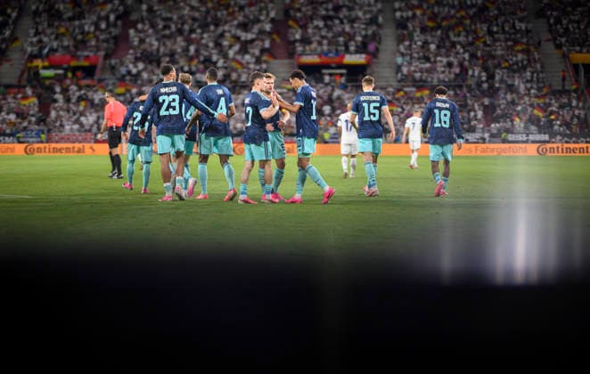 GER cheers for Jamal Musiala GER after his goal for 4 0, r l Jamal Musiala GER , Joshua Kimmich GER , Florian Wirtz GER International football match, Germany GER Finland FIN on 31 05 2026 in Mainz Germany Mewa Arena