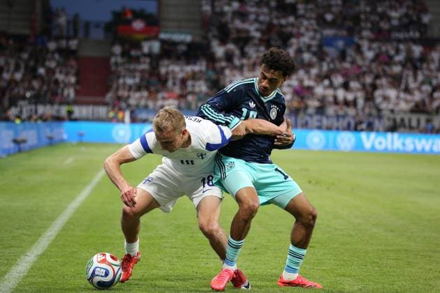 31 05 2026 xmgoodx Mainz MEWA Arena DFB international match Germany v Finland Topi Keskinen Finland 18 v Nathaniel Brown 18, GER