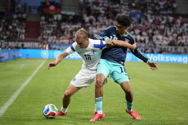 31 05 2026 xmgoodx Mainz MEWA Arena DFB international match Germany v Finland Topi Keskinen Finland 18 v Nathaniel Brown 18, GER