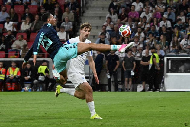 31 05 2026, xsltx, football international match, Germany Finland v l Felix Nmecha German national football team DFB Miro Tenho Finnish national team Finland duel, action, action, battle for the ball DFL DFB REGULATIONS PROHIBIT ANY USE OF PHOTOGRAPHS as IMAGE SEQUENCES and or QUASI VIDEO Mainz