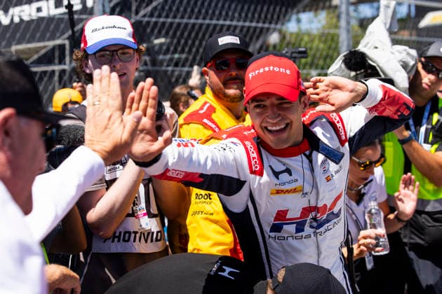 AUTO - IndyCar, Indy Car, IRL, USA - DETROIT GRAND PRIX 2026 PALOU Alex (esp), Chip Ganassi Racing, Dallara DW12 - Honda, portrait celebrating his win during the Chevrolet Detroit Grand Prix, 8th round of the 2026 NTT IndyCar Series, on the Streets of Detroit, from May 29 to 31, 2026 in Detroit, Michigan, United States of America - DetroitUnited States Copyright: xJULIENxDELFOSSEx