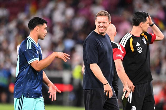 Final cheer, jubilant, jubilation, enthusiasm, joy, emotion Nadiem AMIRI GER and coach national coach Julian NAGELSMANN GER Germany GER Finland FIN 4 0 Football Laenderspiel,Freundschaftsspiel, am 3105 2026, Mewa Arena Mainz Germany UEFA regulations prohibit any use of photographs as image sequences and or quasi video Â