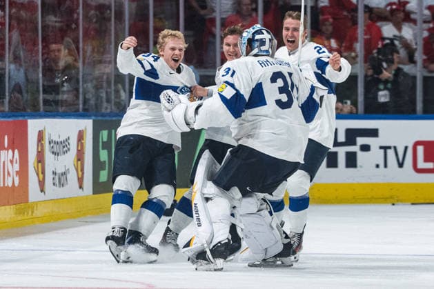 ZURICH, ZURICH - MAY 31: Finland players celebrate after the overtime game-winning goal during the Gold Medal Game between Switzerland and Finland of the 2026 IIHF World Championship, WM, Weltmeisterschaft at Swiss Life Arena on May 31, 2026 in Zurich, Zurich, Switzerland.  Copyright: xLivioxBaeriswylx xSPPx Sportspressphoto_SPR158490
