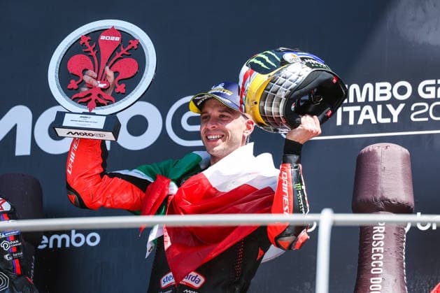 May 31, 2026, Scarperia E San Piero, Italy: Marco Bezzecchi of Italy and Aprilia Racing seen celebrating the victory in Grand Prix Race during MotoGP GP7 Brembo Grand Prix of Italy - Grand Prix Race Podium at Mugello Circuit. MotoGP GP7 Brembo Grand Prix Of Italy - Grand Prix Race Podium In Scarperia E San Piero, Italy - 31 MAY 2026.  - ZUMAs197 20260531_aaa_s197_112 Copyright: xFabrizioxCarabellix