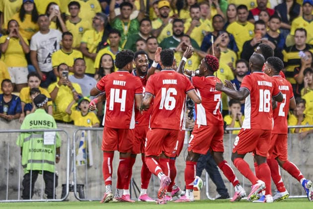 RIO DE JANEIRO, BRAZIL - MAY 31: Panama players celebrate after Murillo (obscured) scores the team s first goal during the International Friendly, Länderspiel, Nationalmannschaft match between Brazil and Panama at Maracana Stadium on May 31, 2026 in Rio de Janeiro, Brazil (Photo by Nayra Halm Sports Press Photo SPP)  Copyright: xSportsxPressxPhotox Sportspressphoto_SPR158491