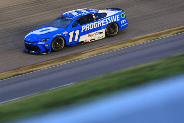 NASHVILLE, TN - MAY 31: Denny Hamlin ( 11 Joe Gibbs Racing Progressive Insurance Toyota) races into turn 3 during the running of the NASCAR, Motorsport, USA Cup Series Cracker Barrel 400 on May 31, 2026 at Nashville Superspeedway in Lebanon, TN. (Photo by Jeff Robinson Icon Sportswire) AUTO: MAY 31 NASCAR Cup Series Cracker Barrel 400 EDITORIAL USE ONLY Icon26053120746400