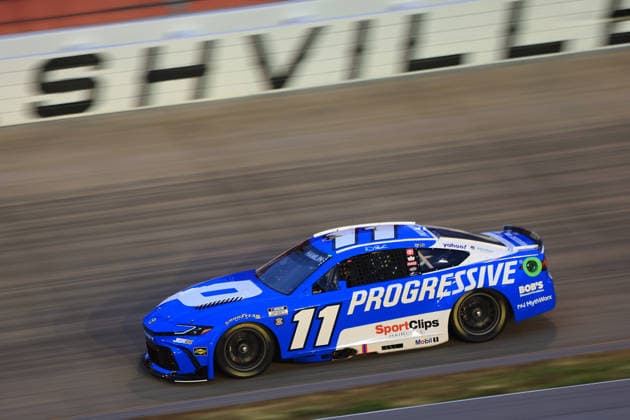 NASHVILLE, TN - MAY 31: Denny Hamlin ( 11 Joe Gibbs Racing Progressive Insurance Toyota) races into turn 3 during the running of the NASCAR, Motorsport, USA Cup Series Cracker Barrel 400 on May 31, 2026 at Nashville Superspeedway in Lebanon, TN. (Photo by Jeff Robinson Icon Sportswire) AUTO: MAY 31 NASCAR Cup Series Cracker Barrel 400 EDITORIAL USE ONLY Icon26053120927400