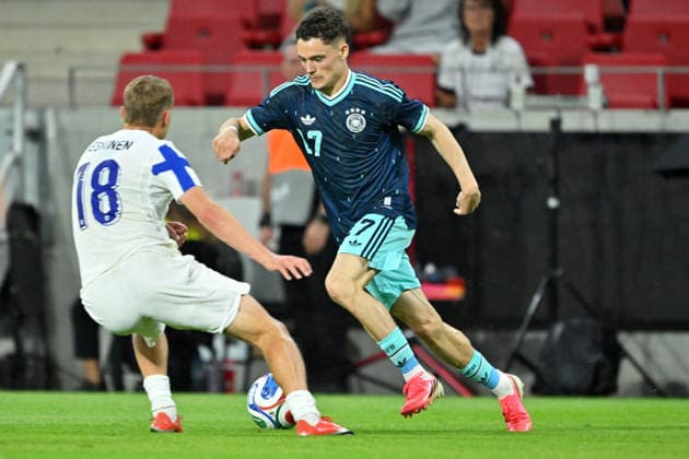 (260601) -- MAINZ, June 1, 2026 -- Florian Wirtz (R) of Germany vies with Topi Keskinen of Finland during an International Friendly, Länderspiel, Nationalmannschaft football match between Germany and Finland in Mainz, Germany, May 31, 2026. (Photo by Xinhua) (SP)GERMANY-MAINZ-FOOTBALL-FRIENDLY-GERMANY VS FINLAND UlrichxHufnagel 