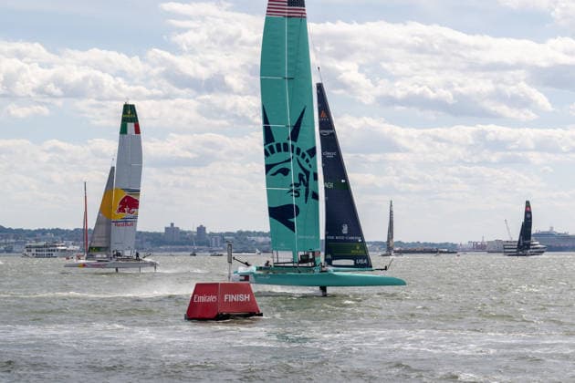 2026 Rolex SailGP Championship Mubadala New York Sail Grand Prix - Day 2, USA - 31 May 2026 Team United States SailGP boat wins Race 2 during Day 2 of the Mubadala New York Sail Grand Prix at New York Harbor. New York United States Copyright: xRonxAdarx xSOPAxImagesx _radar_sailgp_20260531_02226