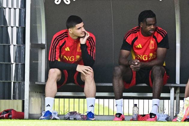 Belgium s Matias Fernandez-Pardo and Belgium s Nathan Ngoy pictured during a training session of Belgian national soccer team Red Devils, at the Proximus Basecamp in Tubize, on Monday 01 June 2026. The Red Devils are playing a friendly game in Croatia tomorrow, part of the preparations for the 2026 FIFA World Cup, WM, Weltmeisterschaft, Fussball DIRKxWAEM  x175602124x