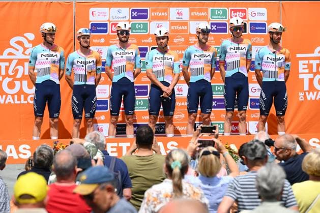 Tour de Wallonie 2026 Stage 1 LOBBES, BELGIUM - JUNE 01 : Lutsenko Alexey (KAZ) of NSN Cycling Team with teammates pictured during the teams presentations before stage 1 of the 47th edition of Ethias Tour de Wallonie an UCI ProSeries 2.Pro cycling road race stage for Men Elite of 180.7 km with start in Manage and finish in Lobbes on June 1, 2026 in Lobbes, Belgium, 01 06 2026 ( Motordriver Pieter Van Herzele - Lobbes Belgium  Copyright: xVincentxKalutx