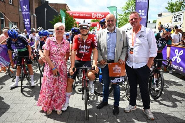 Tour de Wallonie 2026 Stage 1 LOBBES, BELGIUM - JUNE 01 : Brandt Christophe & De Lie Arnaud (BEL) of Lotto Intermarche pictured at the start of stage 1 of the 47th edition of Ethias Tour de Wallonie an UCI ProSeries 2.Pro cycling road race stage for Men Elite of 180.7 km with start in Manage and finish in Lobbes on June 1, 2026 in Lobbes, Belgium, 01 06 2026 ( Motordriver Pieter Van Herzele - Lobbes Belgium  Copyright: xVincentxKalutx