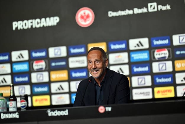 01 06 2026, xjhx, Soccer 1 Bundesliga, Eintracht Frankfurt Press Conference Head Coach Adi Hütter v l Coach Adolf Adi Hütter Eintracht Frankfurt Frankfurt am Main