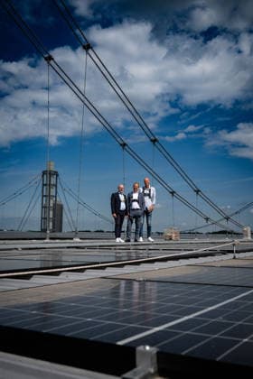 Press conference on the photovoltaic system at the RheinEnergieSTADION with Stephan Segbers Chief Sales Officer RheinEnergie , Lutz Wingerath Managing Director Cologne Sports Facilities and Jörn Stobbe President 1 FC Köln , 01 06 2026 Cologne North Rhine-Westphalia Germany Copyright: xkolbert-press MarcxNiemeyerx