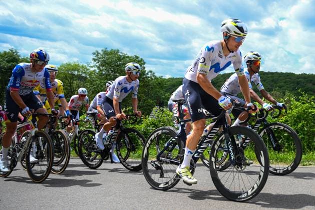 Tour de Wallonie 2026 Stage 1 LOBBES, BELGIUM - JUNE 01 : Canal Carlos (ESP) of Movistar Team in action during stage 1 of the 47th edition of Ethias Tour de Wallonie an UCI ProSeries 2.Pro cycling road race stage for Men Elite of 180.7 km with start in Manage and finish in Lobbes on June 1, 2026 in Lobbes, Belgium, 01 06 2026 ( Motordriver Pieter Van Herzele - Lobbes Belgium  Copyright: xVincentxKalutx