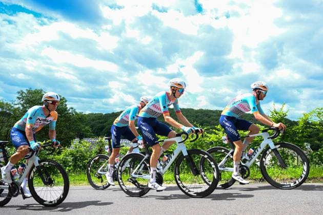 Tour de Wallonie 2026 Stage 1 LOBBES, BELGIUM - JUNE 01 : Kretschy Moritz (GER) of NSN Cycling Team, Lutsenko Alexey (KAZ) of NSN Cycling Team and Neilands Krists (LAT) of NSN Cycling Team in action during stage 1 of the 47th edition of Ethias Tour de Wallonie an UCI ProSeries 2.Pro cycling road race stage for Men Elite of 180.7 km with start in Manage and finish in Lobbes on June 1, 2026 in Lobbes, Belgium, 01 06 2026 ( Motordriver Pieter Van Herzele - Lobbes Belgium  Copyright: xVincentxKalutx