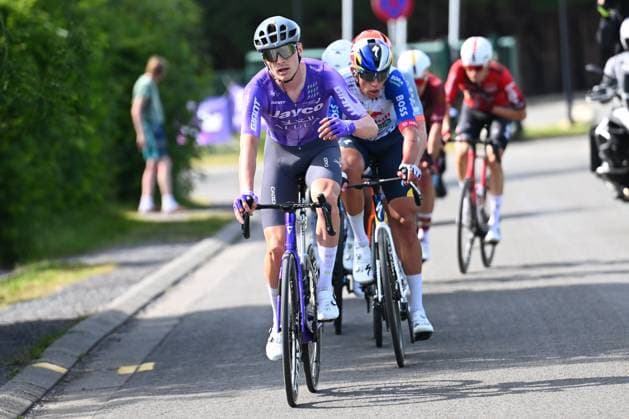 Tour de Wallonie 2026 Stage 1 LOBBES, BELGIUM - JUNE 01 : Foldager Anders (DEN) of Team Jayco AlUla and Pithie Laurence (NZL) of Red Bull BORA Hansgrohe in action during stage 1 of the 47th edition of Ethias Tour de Wallonie an UCI ProSeries 2.Pro cycling road race stage for Men Elite of 180.7 km with start in Manage and finish in Lobbes on June 1, 2026 in Lobbes, Belgium, 01 06 2026 ( Motordriver Pieter Van Herzele - Lobbes Belgium  Copyright: xVincentxKalutx