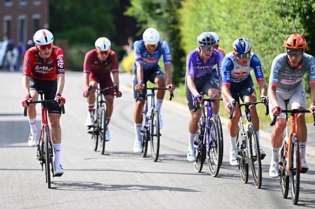 Tour de Wallonie 2026 Stage 1 LOBBES, BELGIUM - JUNE 01 : Slock Liam (BEL) of Lotto Intermarche and Heiduk Kim (GER) of Netcompany INEOS leading the escape pack during stage 1 of the 47th edition of Ethias Tour de Wallonie an UCI ProSeries 2.Pro cycling road race stage for Men Elite of 180.7 km with start in Manage and finish in Lobbes on June 1, 2026 in Lobbes, Belgium, 01 06 2026 ( Motordriver Pieter Van Herzele - Lobbes Belgium  Copyright: xVincentxKalutx