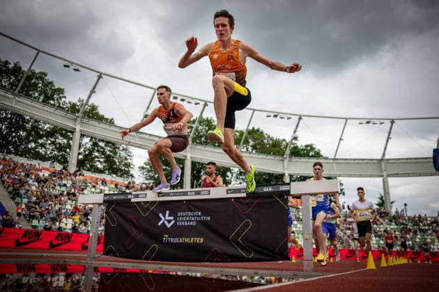 DRESDEN , GERMANY - MAY 31: Karl Bebendorf (GER Germany), Niklas Buchholz (GER Germany) competes in the 2000m steeplechase during the Golden Oval Continental Tour Silver meeting on May 31, 2026 at Heinz-Steyer-Stadion in Dresden, Saxony, Germany. Saxony Germany Copyright: xAxelxKohringx