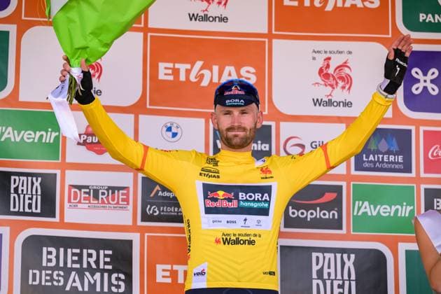 Belgian Jordi Meeus of Red Bull-BORA-hansgrohe pictured on the podium after the first stage of the Tour De Wallonie cycling race, 180,7 km from Manage to Lobbes, on Monday 01 June 2026. DAVIDxPINTENS  x175647553x