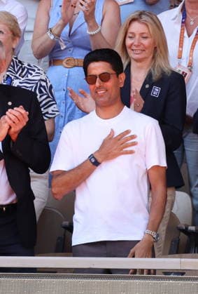 Nasser al-Khelaïfi, président du PSG, - Le Paris Saint-Germain (PSG) présente ses trophées de Ligue des champions aux Internationaux de de Tennis de Roland Garros 2026, à Paris, France, le 1er juin 2026. Jacovides-Moreau Bestimage Paris Saint-Germain (PSG) presents its Champions League trophies at the 2026 French Open tennis tournament at Roland Garros, Paris, France, on June 1, 2026. inconnu  Copyright: xJACOVIDES-MOREAUx xBESTIMAGExJACOVIDES-MOREAUx xBESTIMAGEx