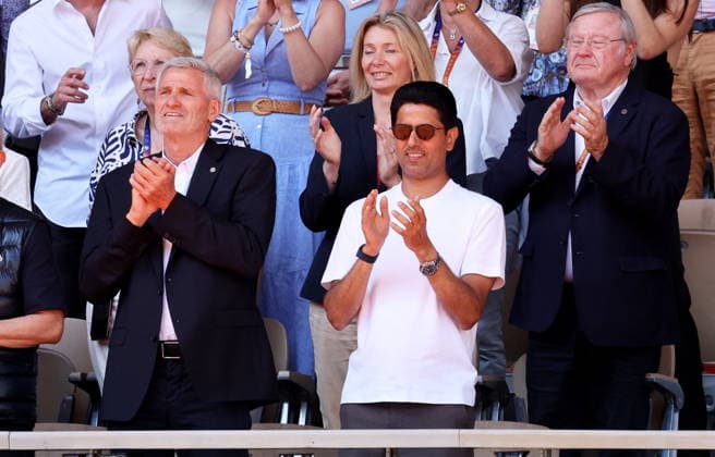 Nasser al-Khelaïfi, président du PSG et Gilles Moretton, président de la Fédération française de tennis - Le Paris Saint-Germain (PSG) présente ses trophées de Ligue des champions aux Internationaux de de Tennis de Roland Garros 2026, à Paris, France, le 1er juin 2026. Jacovides-Moreau Bestimage Paris Saint-Germain (PSG) presents its Champions League trophies at the 2026 French Open tennis tournament at Roland Garros, Paris, France, on June 1, 2026.  Copyright: xJACOVIDES-MOREAUx xBESTIMAGExJACOVIDES-MOREAUx xBESTIMAGEx