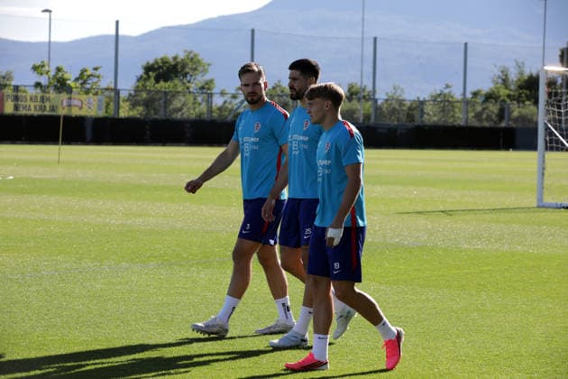 PXL_CRO training Marin Pongracic, Martin Erlic, Toni Fruk of Croatian national football team during training before friendly match with Belgium at Rujevica stadium on 01. July 2026. in Rijeka, Croatia.  GoranxKovacic PIXSELL