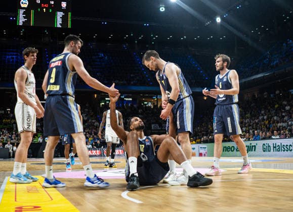 Norris Agbakoko Alba Berlin, 17 after a foul 01 06 2026, Alba Berlin vs Bamberg Baskets, Basketball, BBL, Max Schmeling Halle, Berlin DFL regulations prohibit any use of photographs as image sequences and or quasi video Copyright: HMBxMedia xFinnxWeidmann