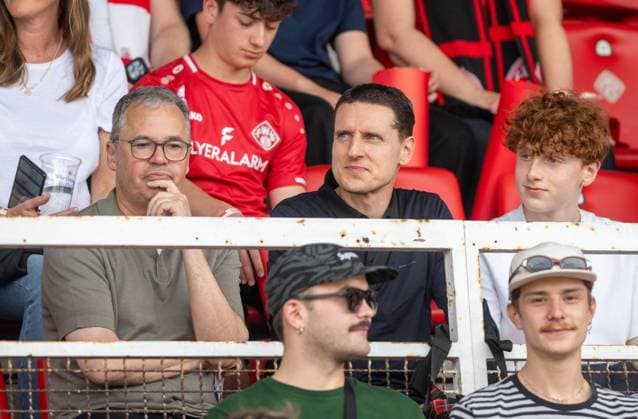 Soccer, men, season 2025 2026, promotion games to the 3 league second leg, Würzburger Kickers 1 FC Lok Leipzig, from l DFB Managing Director Sport Andreas Rettig, Dr Christoph Kern President Bavarian Football Association in the stands, 01 06 2026, Copyright: xMatthiasxKochx