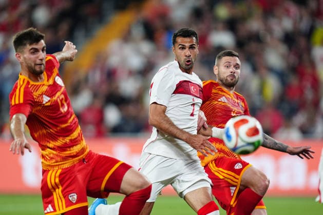Turkiye v North Macedonia - Friendly match ISTANBUL, TURKIYE - JUNE 1: Zeki Celik (C) of Turkiye in action against Imran Fetai (L) of North Macedonia during the International Friendly, Länderspiel, Nationalmannschaft match between Turkiye and North Macedonia at Chobani Stadium, on June 1, 2026, in Istanbul, Turkiye. Hakan Akgun Anadolu Istanbul Turkey. Editorial use only. Please get in touch for any other usage.  Copyright: x2026xAnadoluxHakanxAkgunx