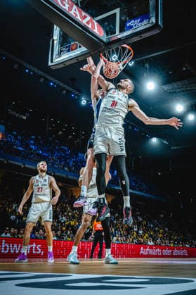 Basketball Berlin 01 06 2026 Season 2025 2026 EasyCredit BBL 1 Bundesliga Men, Men Playoffs Semifinal Game 2 Alba Berlin BMA365 Bamberg Baskets Moses Wood Alba Berlin, No 11 Daniel Keppeler Bamberg, No 31