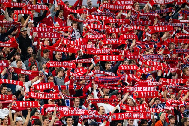 260601 Fans of Norway during the international friendly football match between Norway and Sweden on June 1, 2026 in Oslo Photo Vegard Grott BILDBYRAN kod VG JM0820 bbeng fotboll football soccer fotball träningslandskamp privatlandskamp landskamp international friendly norge norway sverige sweden sverige a publik  Copyright: VEGARDxGRoTT BB260601VG081