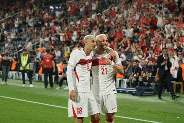 June 1, 2026, Kadikoy, Istanbul, Turkey: Mert Muldur (L) and Baris Alper Yilmaz (R) of Turkey celebrates after scoring during the Turkey-North Macedonia match at Fenerbahce Sukru Saracoglu Stadium in Istanbul on June 1, 2026, as part of the preparations for the 2026 FIFA World Cup, WM, Weltmeisterschaft, Fussball 2026 FIFA World Cup Preparations - Turkey Vs North Macedonia  - ZUMAu194 20260601_zip_u194_014 Copyright: xTolgaxUluturkx