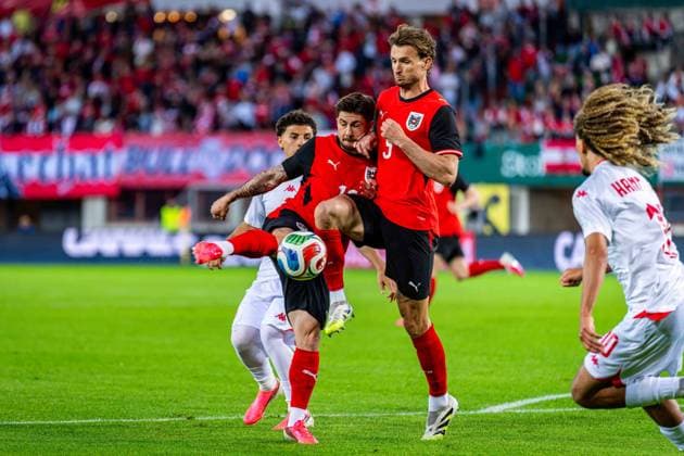 SOCCER - AUT vs TUN, test match VIENNA,AUSTRIA,01.JUN.26 - SOCCER - OEFB international test match, Austria vs Tunisia. Image shows Romano Schmid and Stefan Posch (AUT).  GEPAxpictures xKevinxHackner