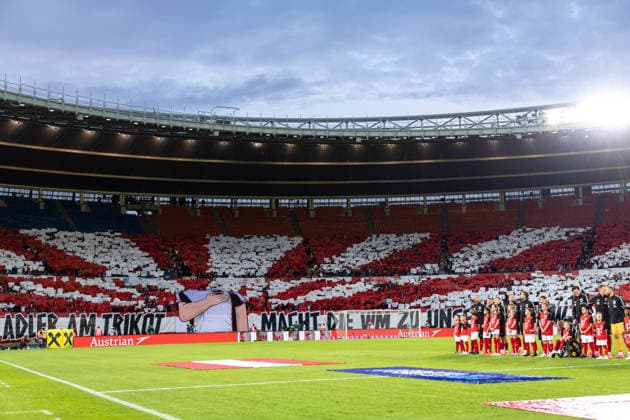 SOCCER - AUT vs TUN, test match VIENNA,AUSTRIA,01.JUN.26 - SOCCER - OEFB international test match, Austria vs Tunisia. Image shows the team and fans of AUT.  GEPAxpictures xArminxRauthner