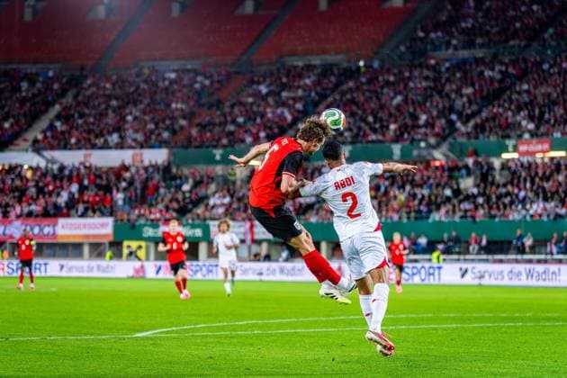 SOCCER - AUT vs TUN, test match VIENNA,AUSTRIA,01.JUN.26 - SOCCER - OEFB international test match, Austria vs Tunisia. Image shows Stefan Posch (AUT) and Ali Abdi (TUN).  GEPAxpictures xKevinxHackner