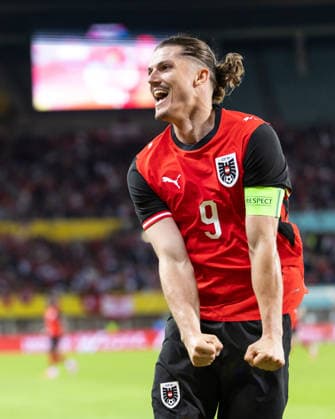 SOCCER - AUT vs TUN, test match VIENNA,AUSTRIA,01.JUN.26 - SOCCER - OEFB international test match, Austria vs Tunisia. Image shows the rejoicing of Marcel Sabitzer (AUT).  GEPAxpictures xArminxRauthner