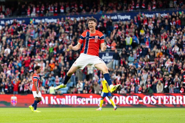 OSLO, NORWAY - JUNE 01: Jorgen Strand Larsen of Norway celebrates after scoring during the International Friendly, Länderspiel, Nationalmannschaft match between Norway and Sweden at Ullevaal Stadium on June 01, 2026 in Oslo, Norway. (Photo by Ane Frosaker Sports Press Photo)  Copyright: xAnexFrosakerx xSPPx Sportspressphoto_SPR159541