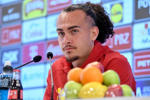 Croatia, Rijeka, 010626. Croatian National Football Team Rijeka training camp, Rujevica. Belgian national football team press conference, PK, Pressekonferenz before tomorrow s match with Croatia. In the photo: Arthur Theate. Photo: Damir Skomrlj CROPIX Copyright: xxDamirxSkomrljx theate2-010626