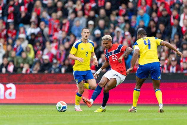 OSLO, NORWAY - JUNE 01: Antonio Nusa of Norway shoots the ball during the International Friendly, Länderspiel, Nationalmannschaft match between Norway and Sweden at Ullevaal Stadium on June 01, 2026 in Oslo, Norway. (Photo by Ane Frosaker Sports Press Photo)  Copyright: xAnexFrosakerx xSPPx Sportspressphoto_SPR159575