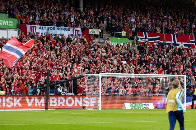 OSLO, NORWAY - JUNE 01: Supporters of Norway are seen during the International Friendly, Länderspiel, Nationalmannschaft match between Norway and Sweden at Ullevaal Stadium on June 01, 2026 in Oslo, Norway. (Photo by Ane Frosaker Sports Press Photo)  Copyright: xAnexFrosakerx xSPPx Sportspressphoto_SPR159620