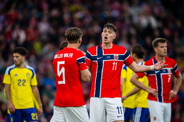 260601 Jorgen Strand Larsen of Norway during the international friendly football match between Norway and Sweden on June 1, 2026 in Oslo Photo Marius Simensen BILDBYRAN COP 238 JM0820 bbeng football fotball fotboll international friendly landskamp norge norway privatlandskamp soccer sverige sverige a sweden träningslandskamp  Copyright: MARIUSxSIMENSEN BB260601ZV014
