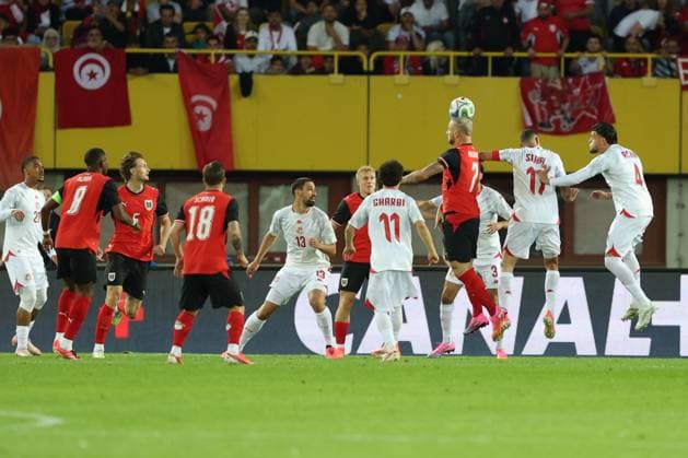01. JUNE. 2026 – SOCCER – International Friendly, Länderspiel, Nationalmannschaft (MEN), Austria vs Tunisia Marko Arnautovic (Austria) in aerial duel VIENNA VIENNA, AUSTRIA – Ernst-Happel-Stadion Ernst-Happel-Stadion AUSTRIA
