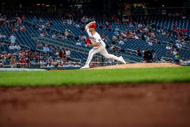 Washington Nationals pitcher Cade Cavalli (24) pitches in the top of the third inning during a game against the Miami Marlins at Nationals Park in Washington, DC on Monday, June 1, 2026.  WAP20260601410 BONNIExCASH
