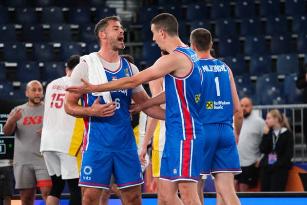 June 1, 2026, Warsaw, Masovian Voivodeship, Poland: SerbiaÃ¢â‚¬â ¢s NEMANJA BARAC (6) and STRAHINJA STOJACIC (3) celebrate victory after a FIBA 3x3 Basketball World Cup menÃ¢â‚¬â ¢s Pool A game between Serbia and Spain in Warsaw, Poland. Basketball 2026: FIBA 3x3 World Cup MenÃ¢â‚¬â ¢S Pool A: Serbia 16:12 Spain  - ZUMAk204 20260601_zip_k204_127 Copyright: xRomanxKozielx